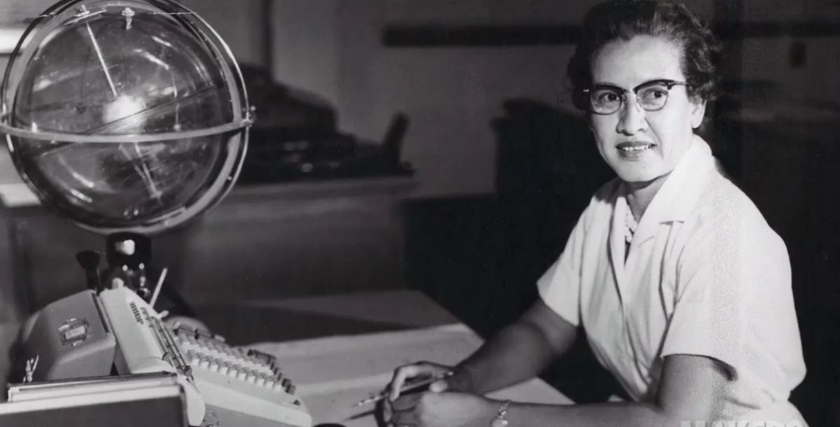 Katherine Johnson sits at her desk with a globe or 'Celestial Training Device' credits: NASA